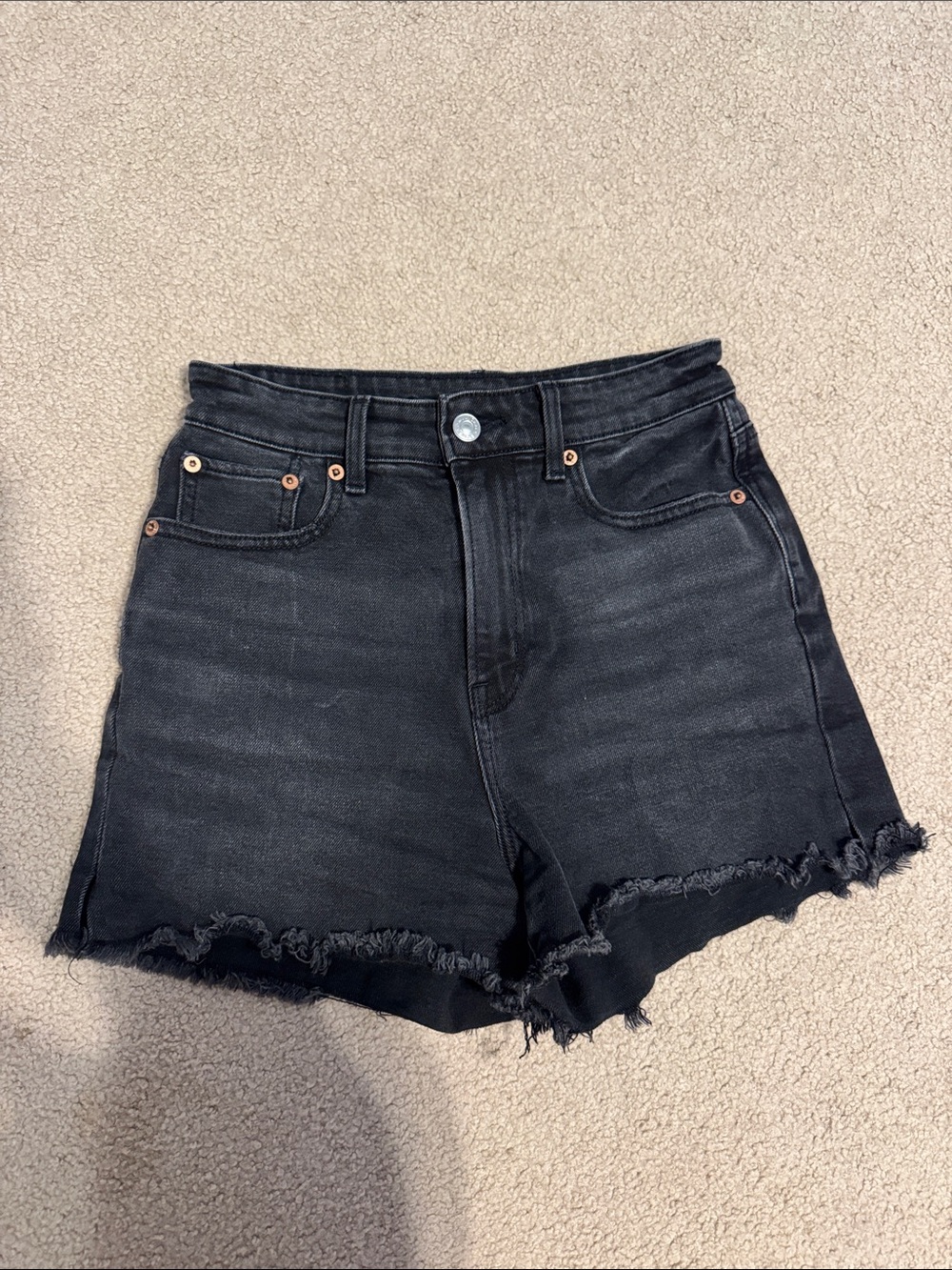 American Eagle Outfitters Black High-Rise Frayed Hem Jean Shorts
